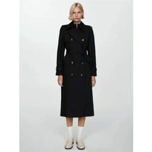 Mango Double Breasted Water Repellant Black Trench Coat